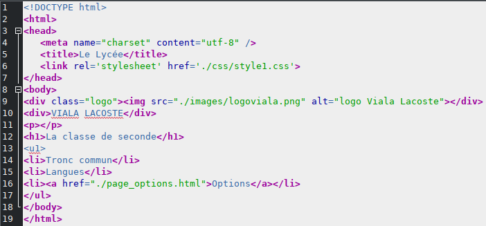 code html page lycee